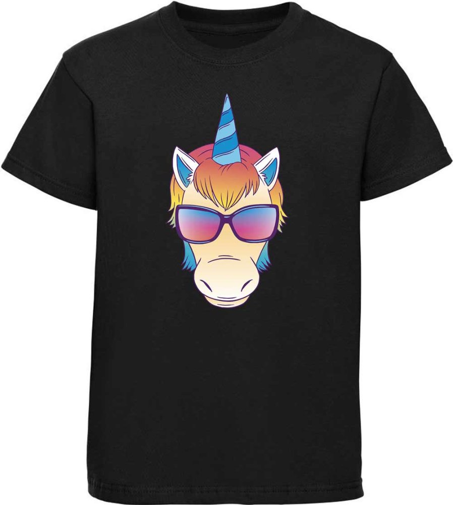 Kinder T-Shirt Einhorn Kopf mit Sonnenbrille